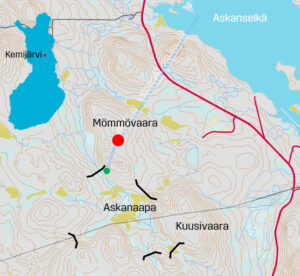 Possible location of the planned pumped hydroelectric energy storage (PHES) in Kemijärvi